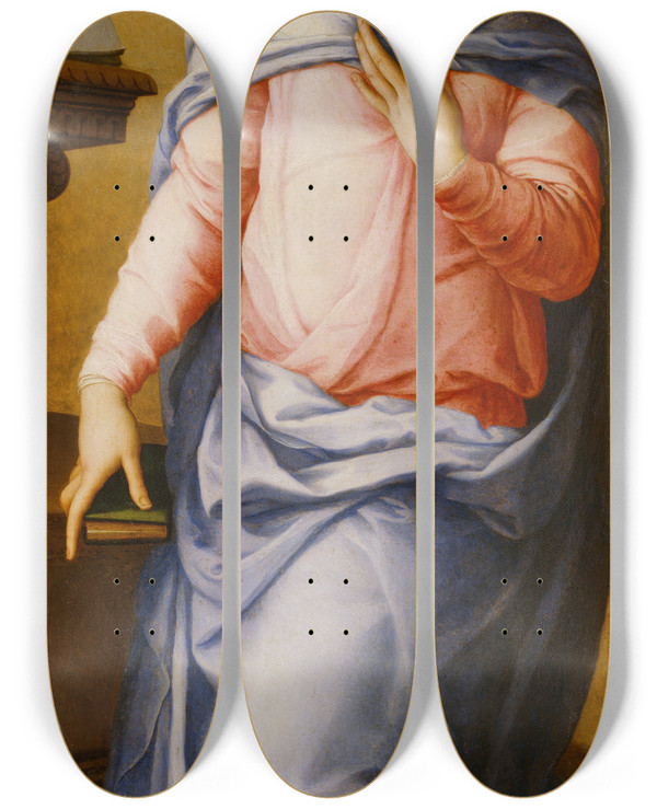 Triptych art skateboard deck of Agnolo Bronzino Virgin Of The Annunciation by Agnolo Bronzino (1503-1572)