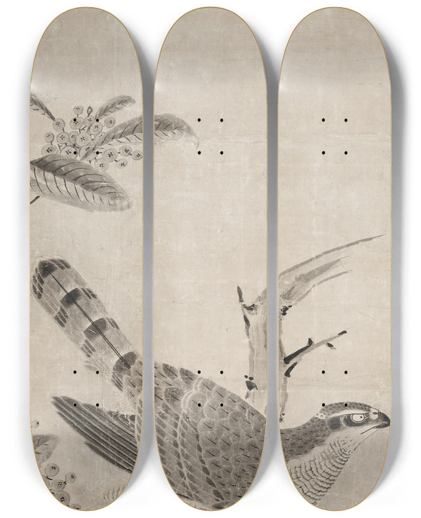 Triptych art skateboard deck of Fujiwara Masayoshi Hawk by Fujiwara Masayoshi (1500)