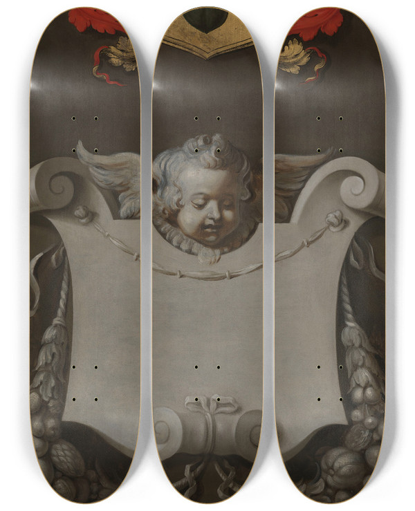 Triptych art skateboard deck of Peter Paul Rubens Coat Of Arms Of Nicolaas Rockox by Peter Paul Rubens (1577-1640)