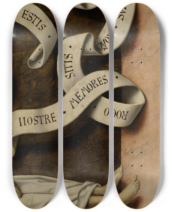 Triptych art skateboard deck of Master Of Frankfurt A Body In A Grave Niche_1 by Master Of Frankfurt (1460-1533)