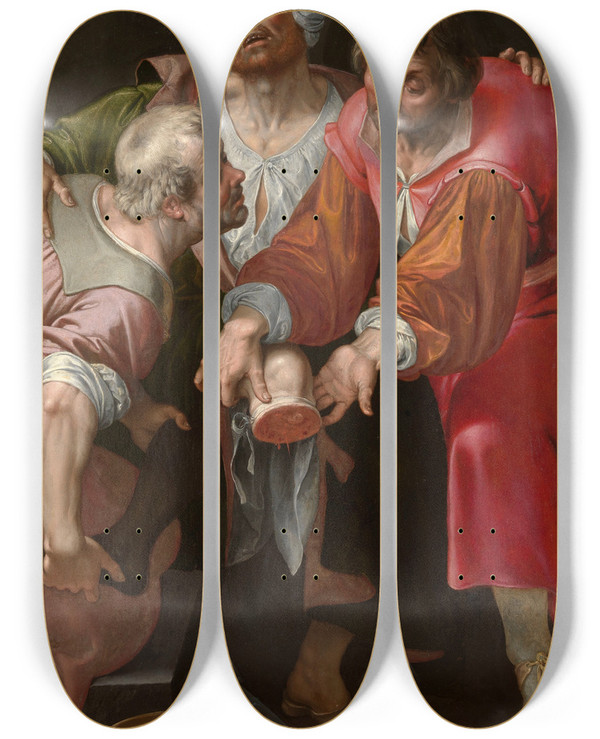 Triptych art skateboard deck of Ambrosius Francken I The Charity Of Saints Cosmas And Damianus by Ambrosius Francken I (1544-1618)