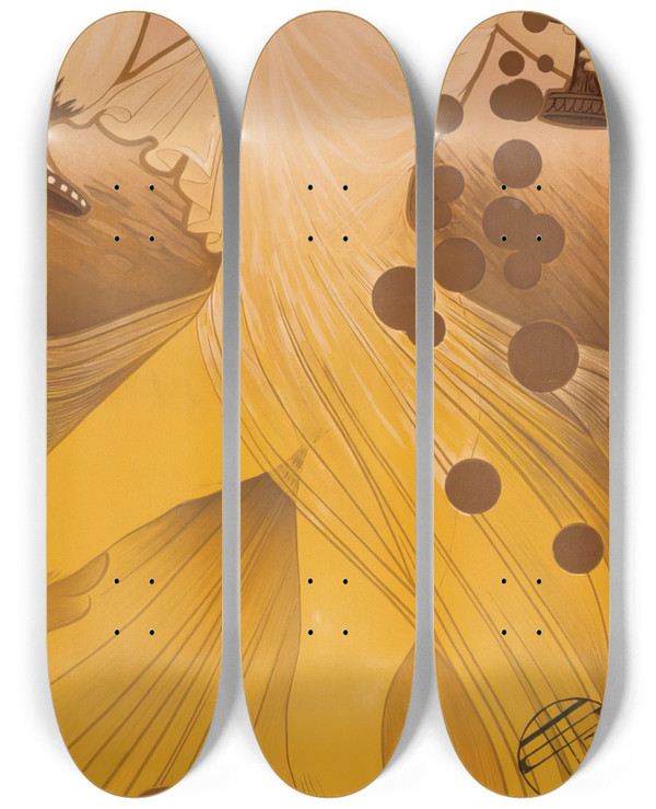 Triptych art skateboard deck of Manuel Orazi Palais De La Danse Exposition Universelle by Manuel Orazi (1860-1934)