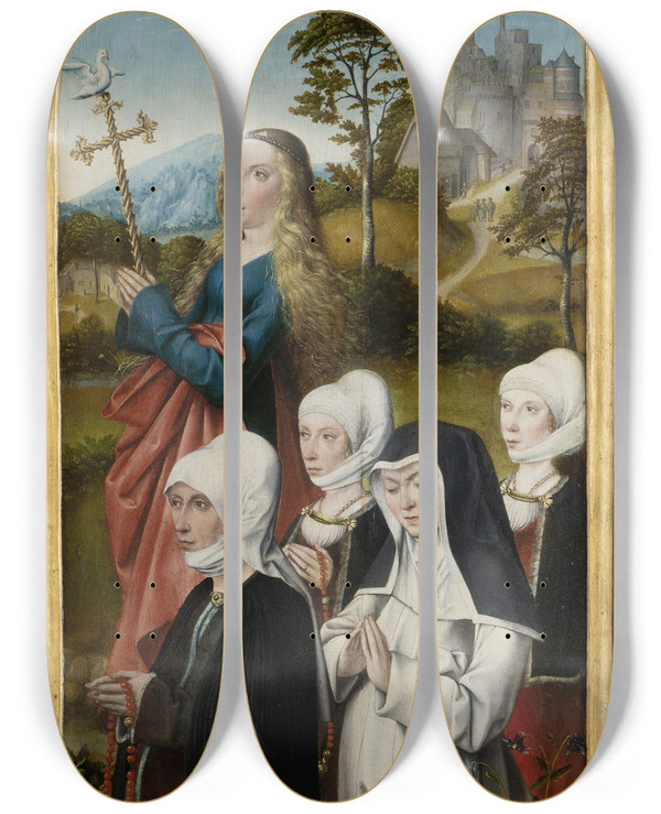 Triptych art skateboard deck of Master Of Frankfurt St Margret With Donors by Master Of Frankfurt (1460-1533)