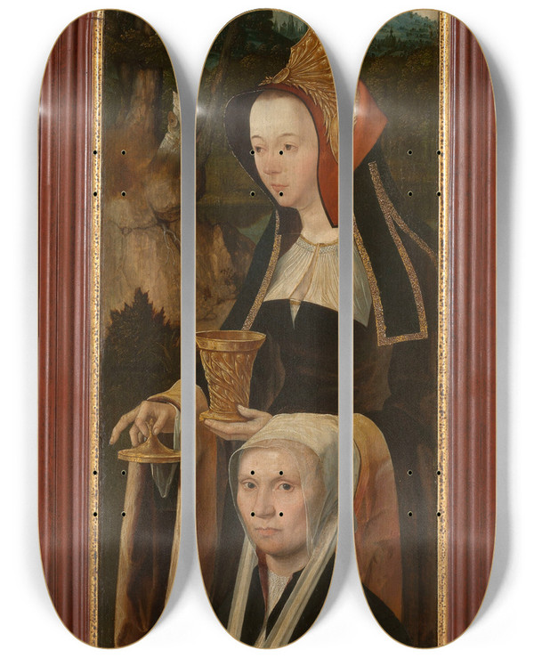 Triptych art skateboard deck of Jacob Cornelisz Van Oostsanen Gerbrich Claesdr by Jacob Cornelisz Van Oostsanen (1470-1533)