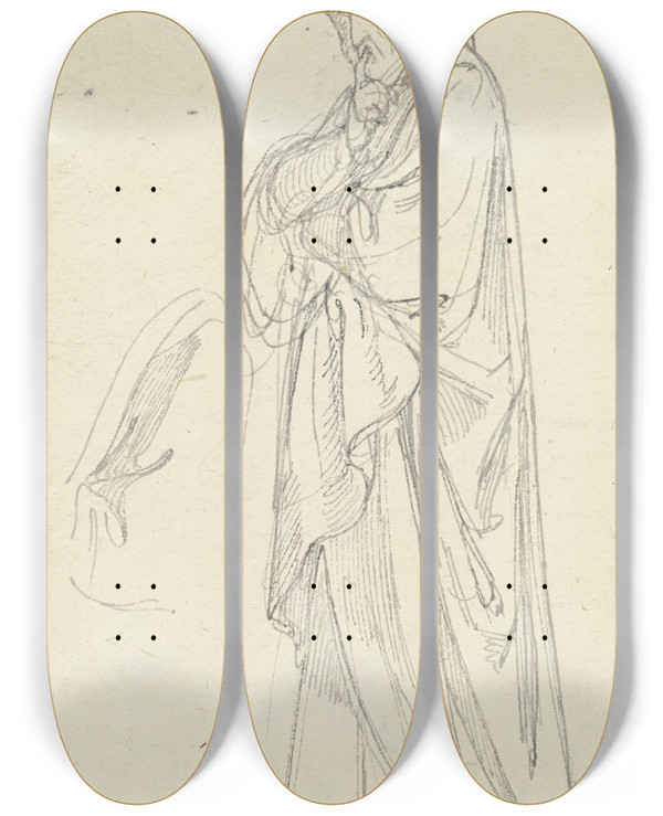 Triptych art skateboard deck of Gustav Heinrich Naecke Verschiedene Ansichten Eines Mnchs Zuoberst Schweigen Gebietend Den Rechten Zeigefinger Auf Die Lippen Legend by Gustav Heinrich Naecke (1786-1835)