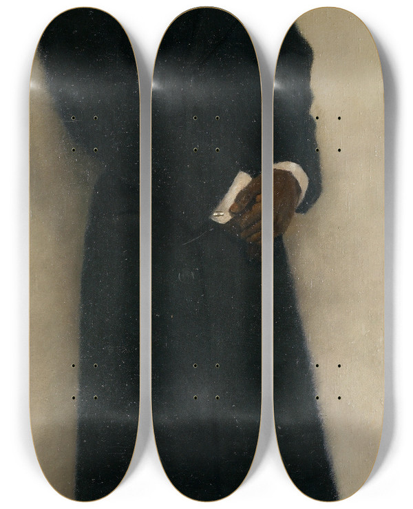 Triptych art skateboard deck of August Grotegoed Portrait Of A Black Man by August Grotegoed (1903-1938)
