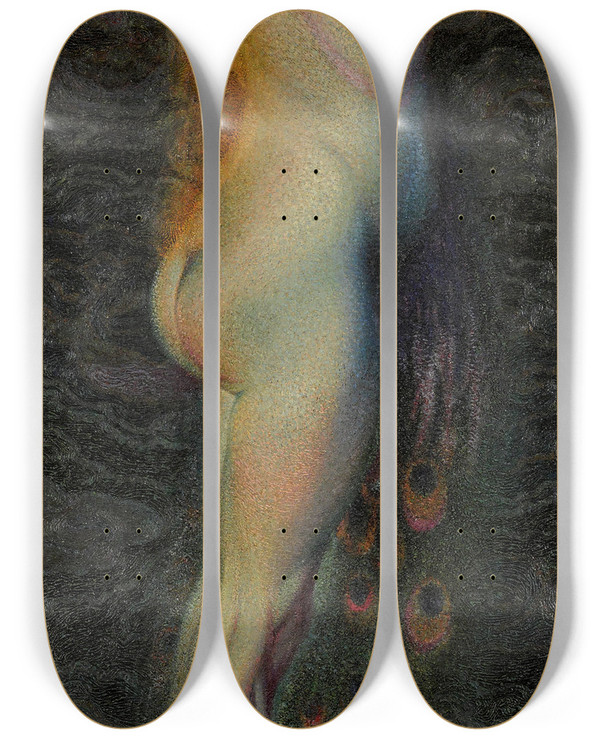 Triptych art skateboard deck of Plinio Nomellini Oro Ed Azzurro by Plinio Nomellini (1866-1943)