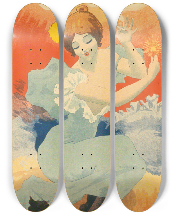 Triptych art skateboard deck of Georges Meunier Papier Cigarettes Job_2 by Georges Meunier (1869-1942)