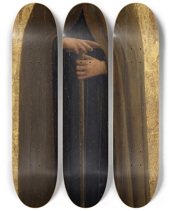 Triptych art skateboard deck of Fra Angelico Saint Anthony Abbot by Fra Angelico (1400-1455)