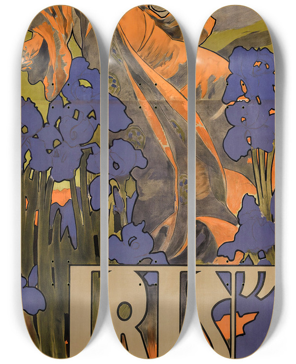 Triptych art skateboard deck of Adolfo Hohenstein Iris Musica Di Pmascagni by Adolfo Hohenstein (1854-1928)