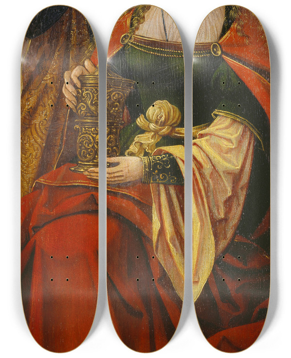 Triptych art skateboard deck of Anton Woensam The Sts Magdalen And Ursula Right Wing Of An Altarpiece by Anton Woensam (1493-1541)