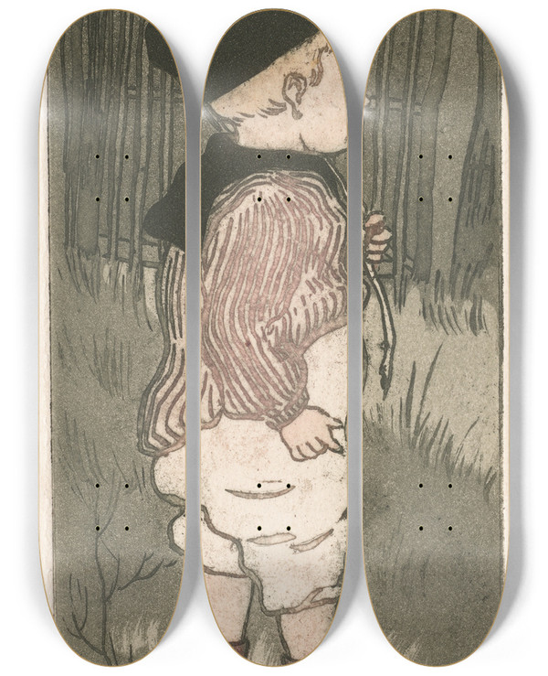 Triptych art skateboard deck of Eugne Deltre On Sentry Duty by Eugene Delatre (1864-1938)