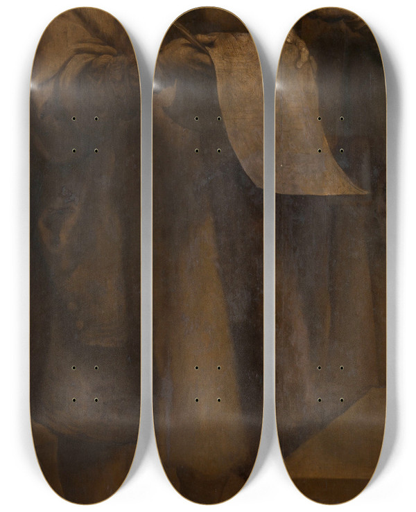 Triptych art skateboard deck of Frans Francken The Younger The Four Crowned Martyrs At Work_2 by Frans Francken the Younger (1581-1642)