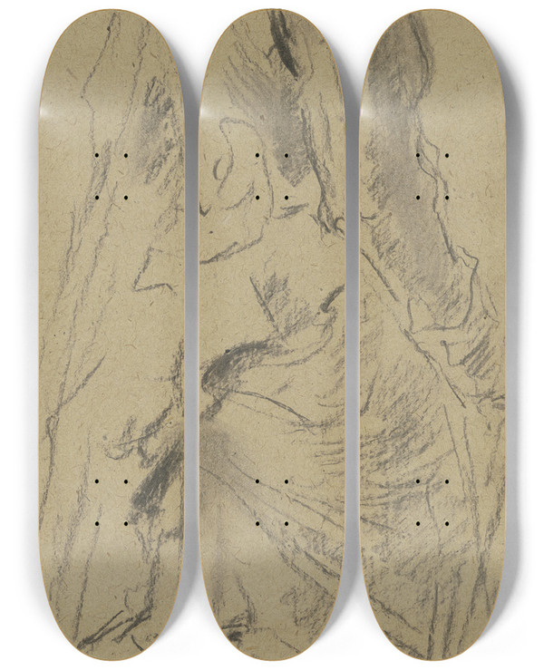 Triptych art skateboard deck of Anton Burger Junge Dame Nach Rechts Gehend by Anton Burger (1824-1905)
