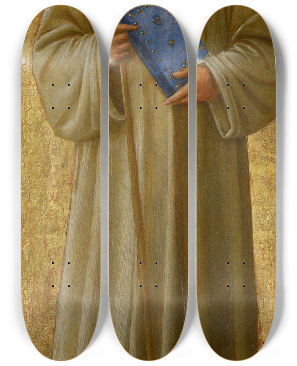 Triptych art skateboard deck of Fra Angelico Saint Romuald by Fra Angelico (1400-1455)