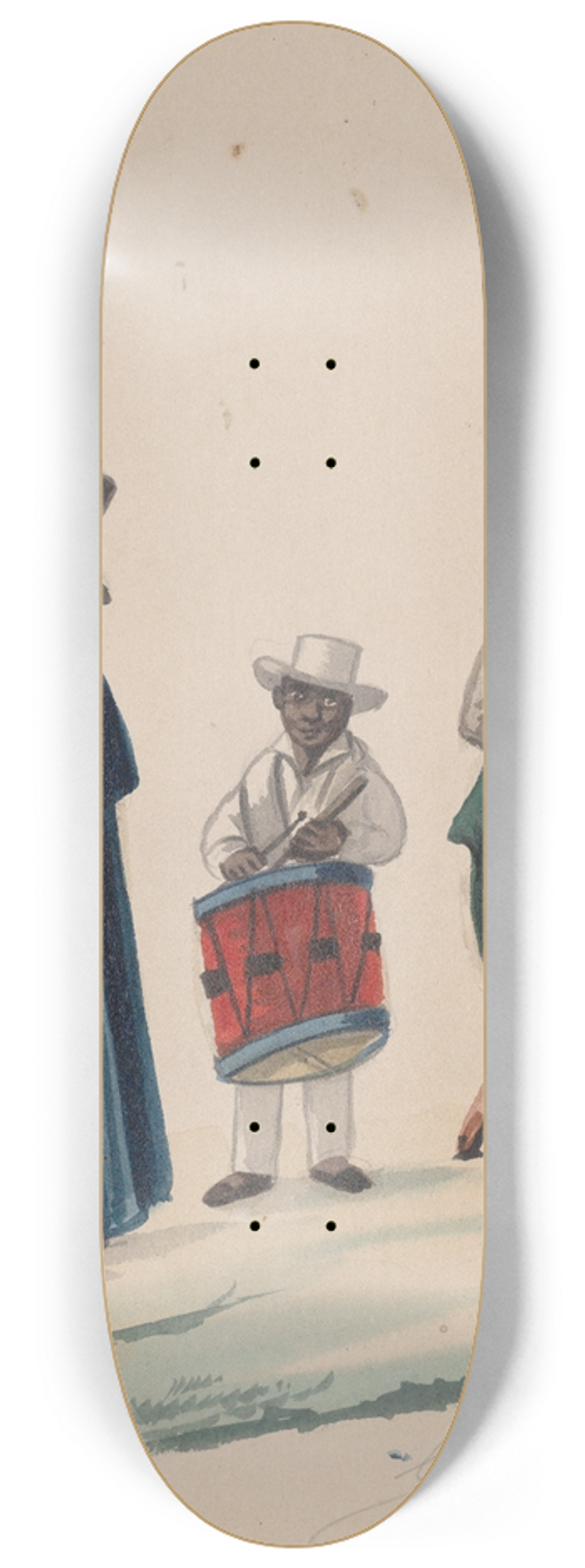 Francisco Fierro - Two musicians and a man carrying on his head a rooster in cage 8.25 inch art skate deck