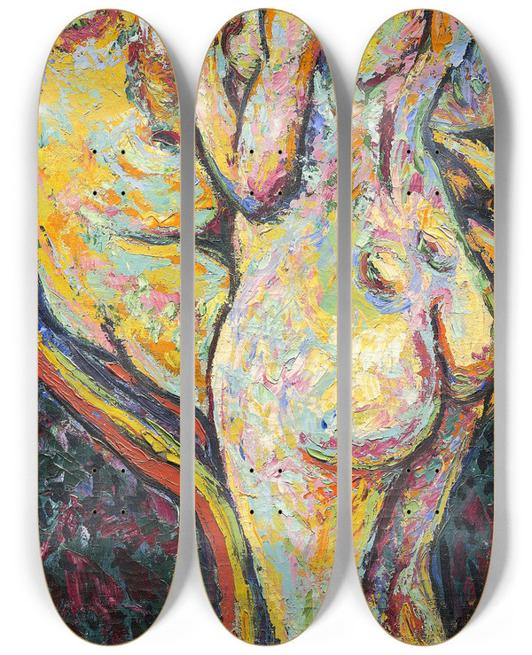 Triptych art skateboard deck of Ernst Ludwig Kirchner Two Nudes Obverse by Ernst Ludwig Kirchner (1880-1938)