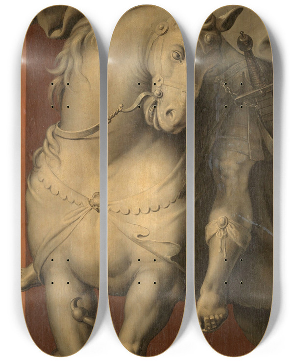 Triptych art skateboard deck of Ambrosius Francken I Saint George On Horseback by Ambrosius Francken I (1544-1618)