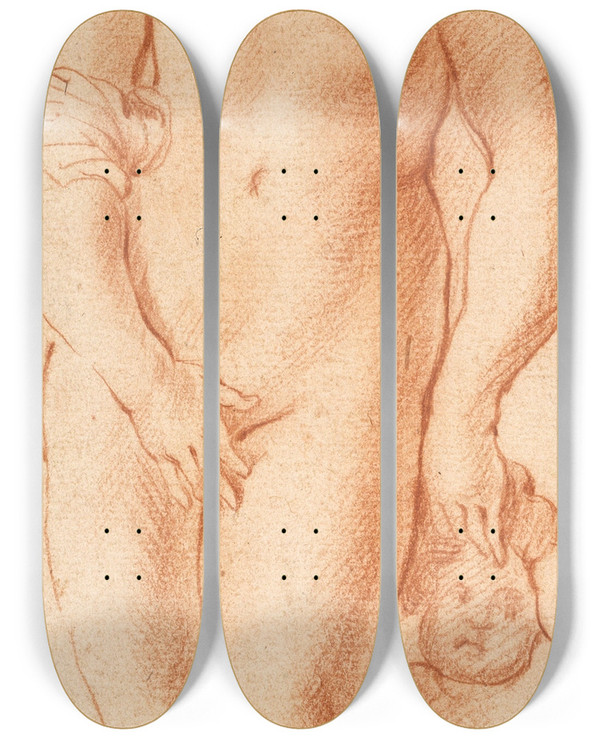 Triptych art skateboard deck of Willem Panneels Venus Og Amor Skulpturgruppe Set Forfra by Willem Panneels (1600-1634)