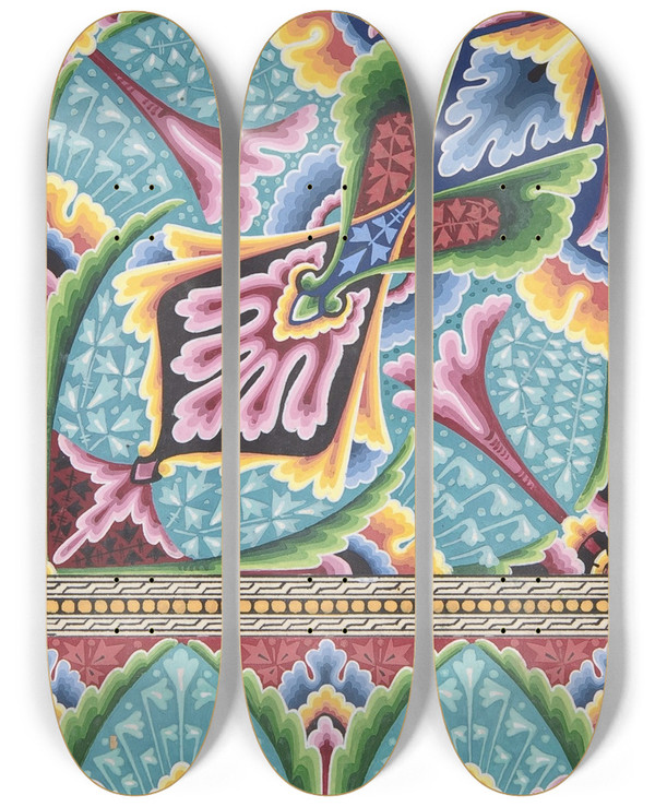 Triptych art skateboard deck of Christopher Dresser Design Drawing_11 by Christopher Dresser (1834-1904)