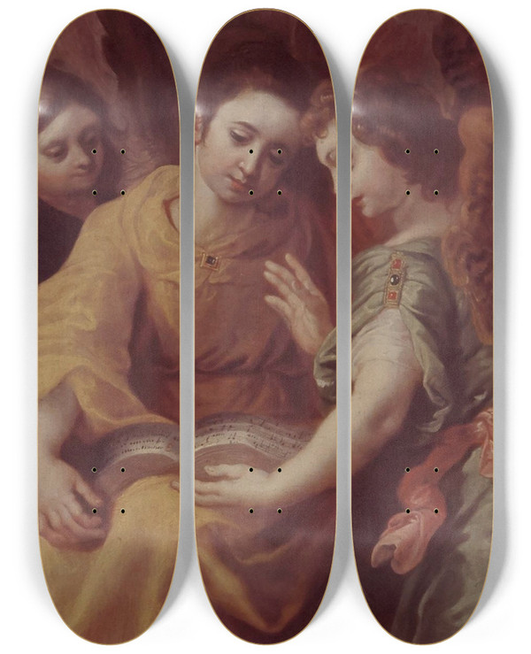 Triptych art skateboard deck of Hendrik Van Balen Concert Of Angels 2 by Hendrik Van Balen (1575-1632)