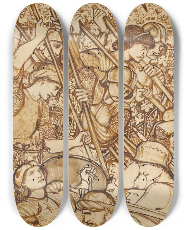 Triptych art skateboard deck of Sir Edward Coley Burnejones The Battle Of Bethhoron Joshua Commanding The Sun And Moon To Stand Still by Sir Edward Coley Burne-Jones (1833-1898)