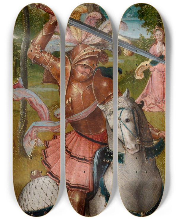 Triptych art skateboard deck of Master Of The Antwerp Adoration Saint George by Master Of The Antwerp Adoration (1500-1520)