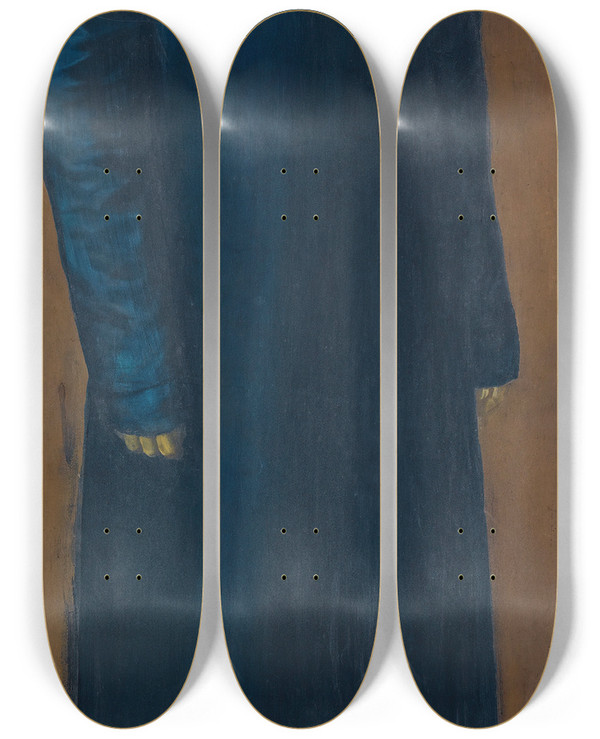 Triptych art skateboard deck of Alexandre Jacovleff Portrait Of A Chinese Monk by Alexandre Jacovleff (1887-1938)
