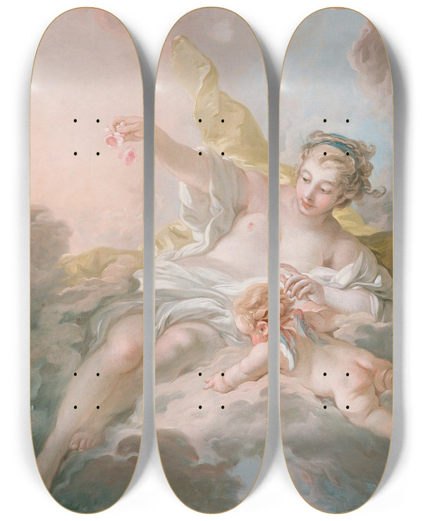 Triptych art skateboard deck of Franois Boucher Aurora And Cephalus by Francois Boucher (1703-1770)