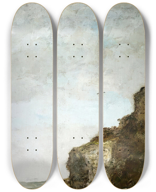 Triptych art skateboard deck of Eugne Boudin La Chasse Aux Perdrix Sur La Falaise by Eugene Boudin (1824-1898)