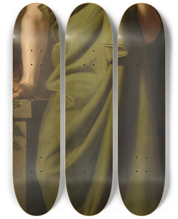 Triptych art skateboard deck of Ferdinand Georg Waldmller Apothekenladenschilder 4 by Ferdinand Georg Waldmuller (1793-1865)
