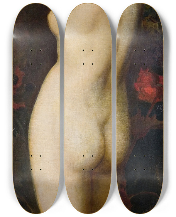 Triptych art skateboard deck of Hans Makart Die Fnf Sinne Der Geschmack by Hans Makart (1840-1884)
