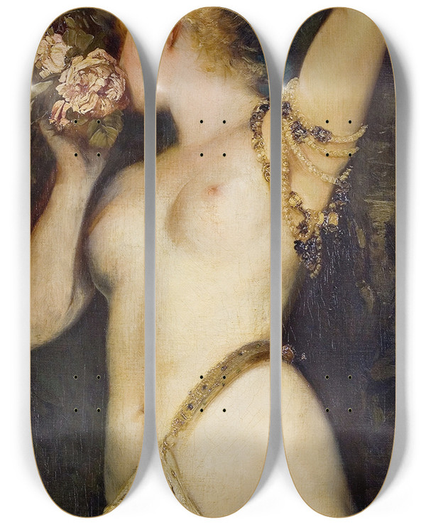 Triptych art skateboard deck of Hans Makart Die Fnf Sinne Der Geruch by Hans Makart (1840-1884)