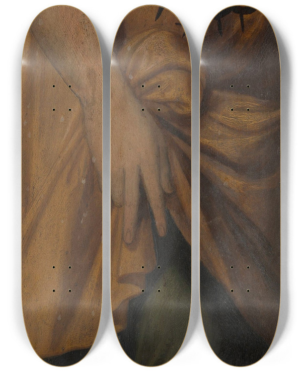 Triptych art skateboard deck of Lambert Van Noort Sibyl From Delphi by Lambert Van Noort (1520-1570)