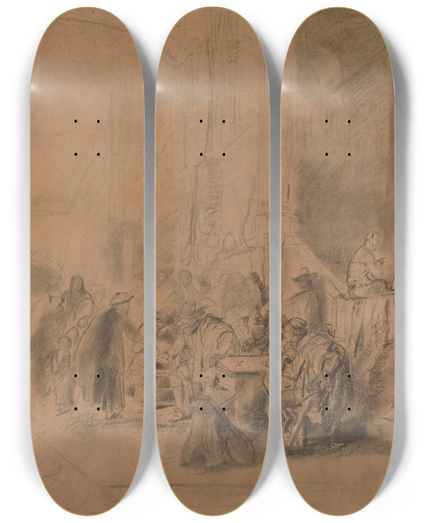 Triptych art skateboard deck of Jan August Hendrik Leys The Guard 2 by Jan August Hendrik Leys (1815-1869)