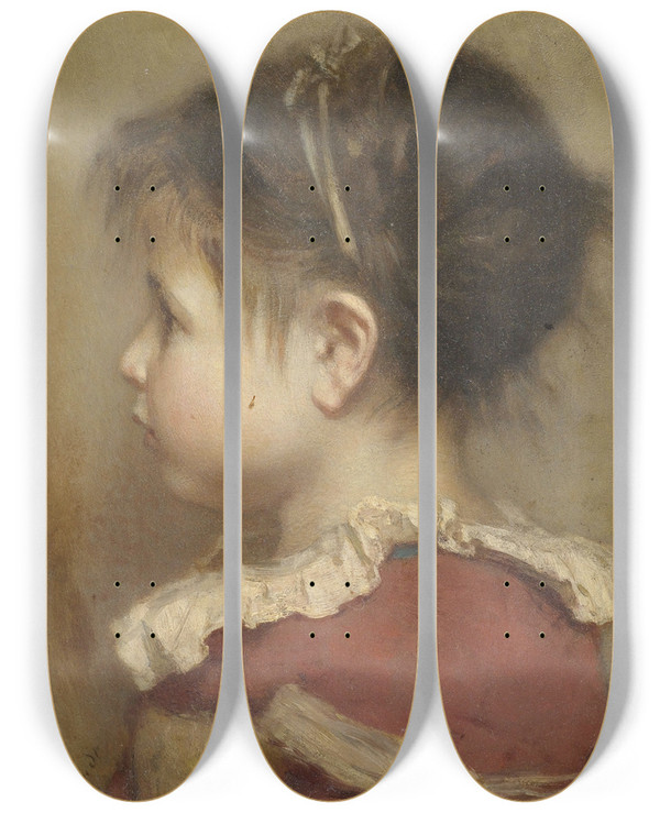 Triptych art skateboard deck of Otto Brandt Profilbildnis Eines Kleinen Mdchens In Rotem Kleid by Otto Brandt (1828-1892)
