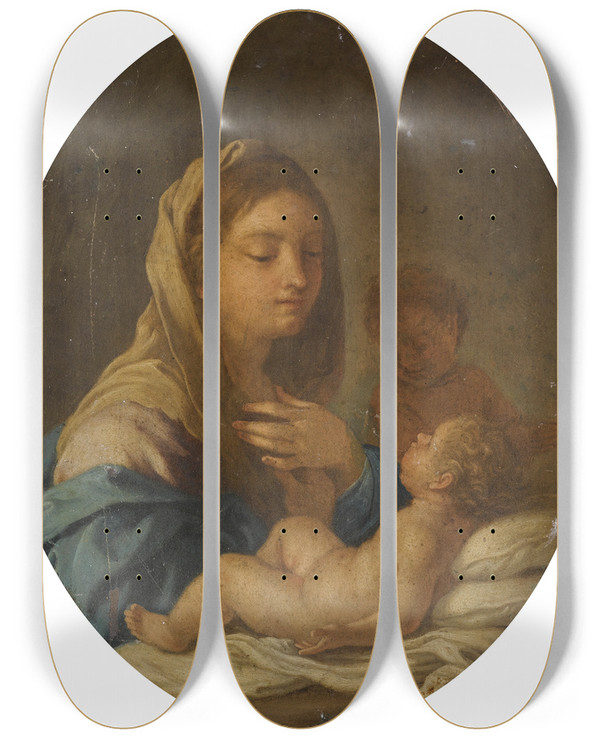 Triptych art skateboard deck of Francesco De Mura The Madonna And Child With The Infant Saint John The Baptist by Francesco de Mura (1696-1782)