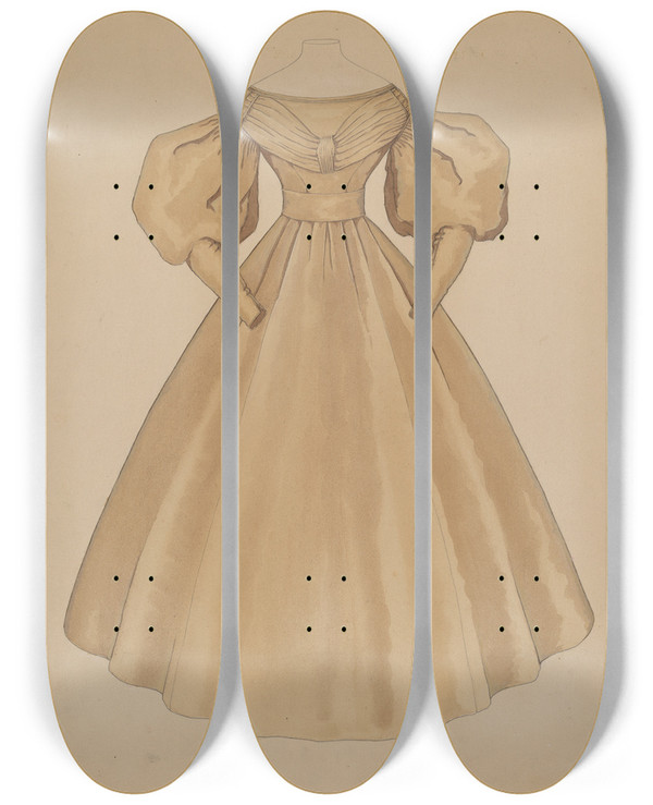 Triptych art skateboard deck of Doris Beer Dress by Doris Beer
