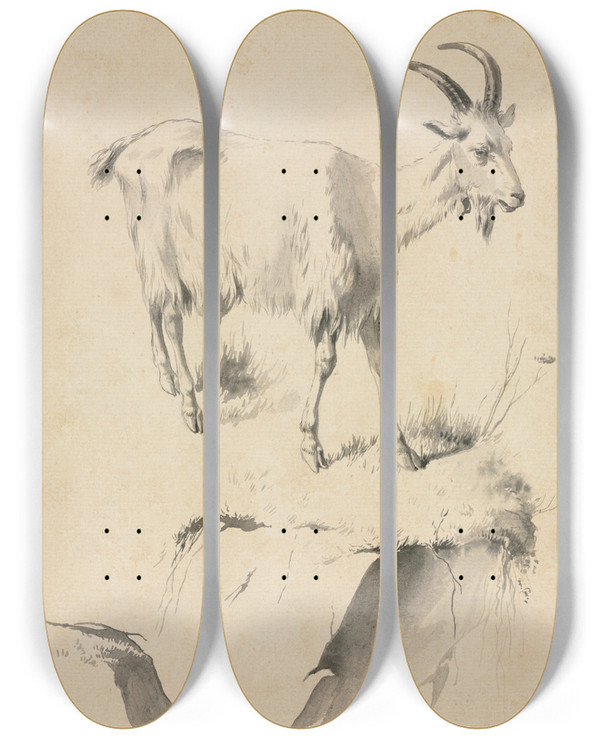 Triptych art skateboard deck of Jeanjacques De Boissieu Study Of A Goat by Jean-Jacques de Boissieu (1736-1810)