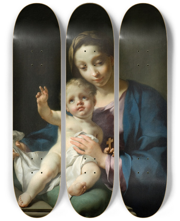 Triptych art skateboard deck of Georg Engelhard Schrder Madonna And Child by Georg Engelhard Schroder (1684-1750)