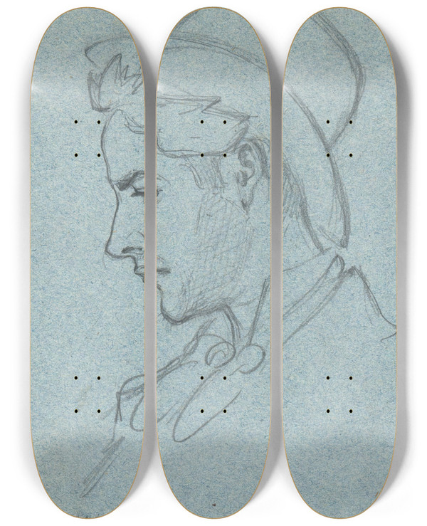 Triptych art skateboard deck of John Singer Sargent Head Of A Youngman by John Singer Sargent (1856-1925)