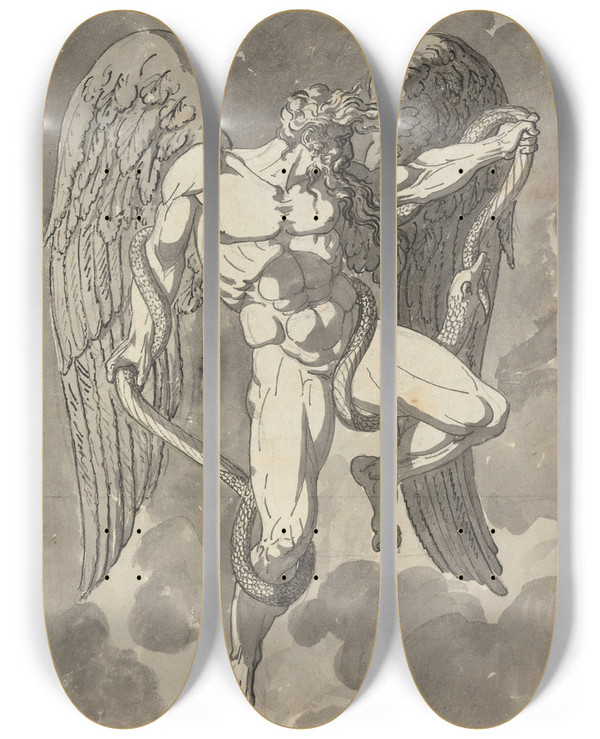Triptych art skateboard deck of Tommaso Minardi Saturn Wrestling With A Snake by Tommaso Minardi (1787-1871)