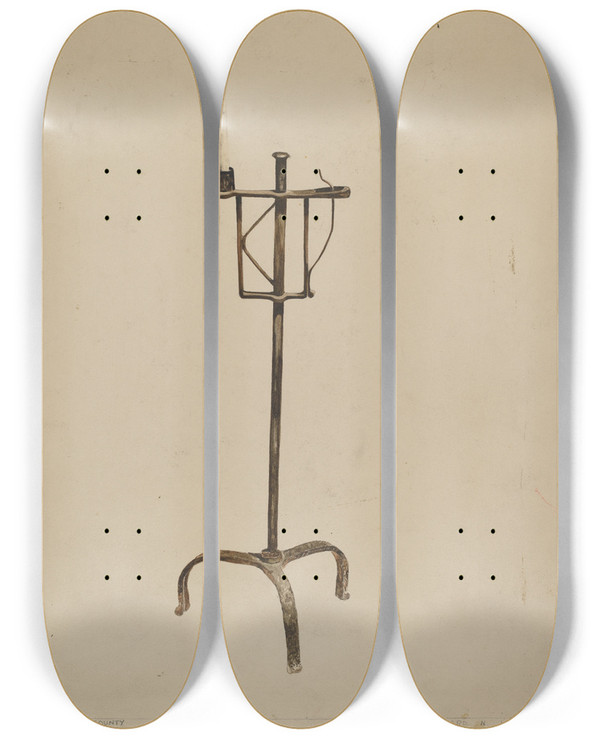 Triptych art skateboard deck of Howard Lumbard Adjustable Candle Holder_1 by Howard Lumbard