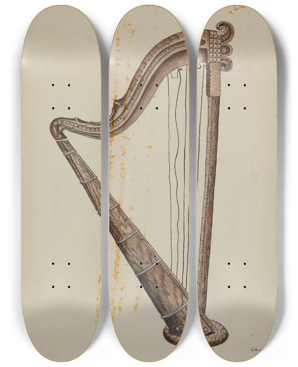 Triptych art skateboard deck of Grace Thomas Stringed Harp_2 by Grace Thomas