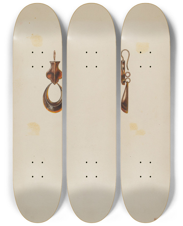 Triptych art skateboard deck of Frank Fumagalli Earrings by Frank Fumagalli (20-)
