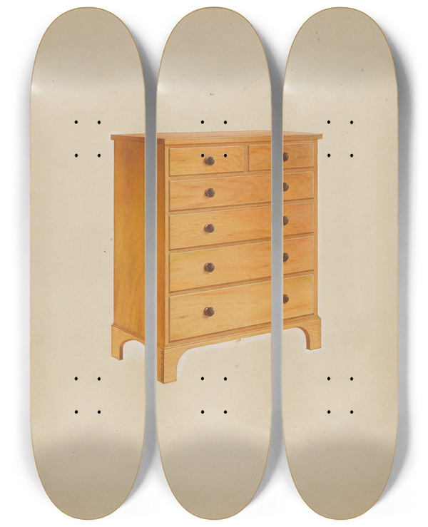 Triptych art skateboard deck of John W Kelleher Shaker Chest Of Drawers_2 by John W Kelleher