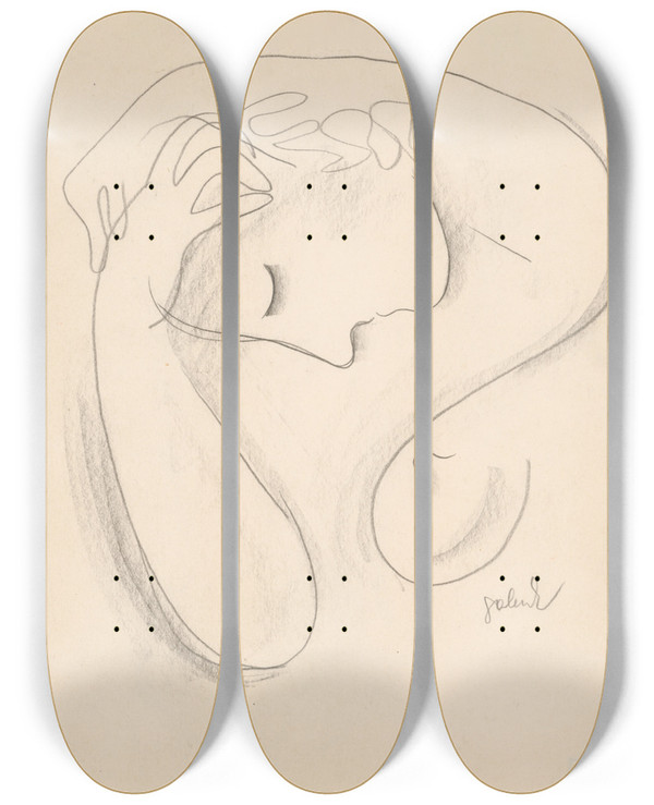 Triptych art skateboard deck of Mikul Galanda Womans Head_2 by Mikulas Galanda (1895-1938)
