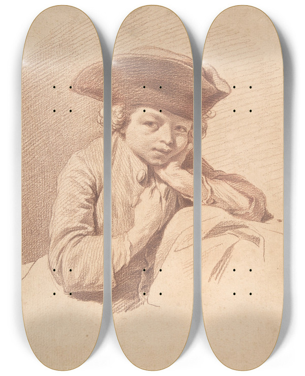 Triptych art skateboard deck of Georg Friedrich Schmidt Portrait Of A Boy by Georg Friedrich Schmidt (1712-1775)