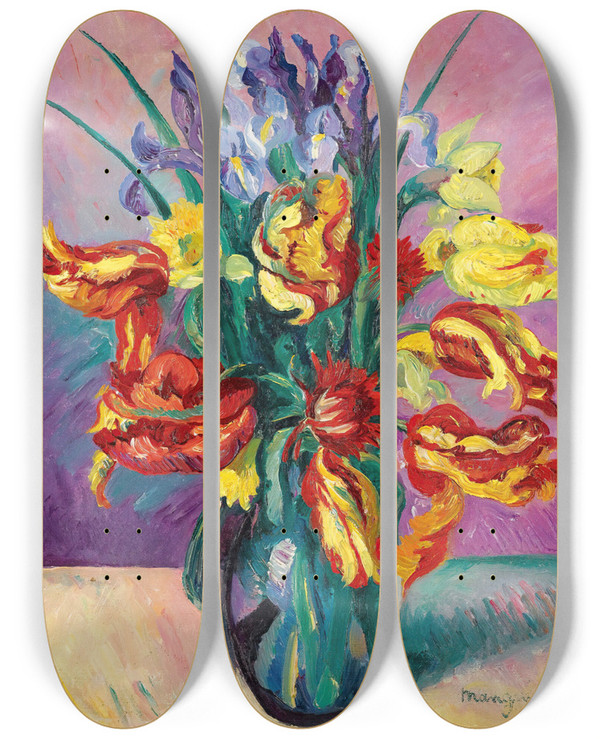 Triptych art skateboard deck of Henri Manguin Tulipes Perroquet by Henri Manguin (1874-1949)