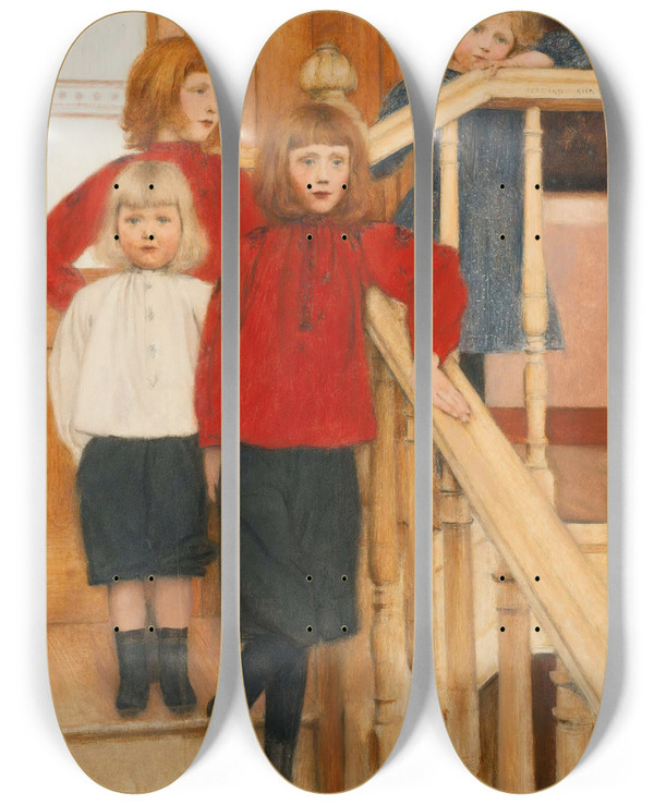 Triptych art skateboard deck of Fernand Khnopff Les Enfants De Monsieur Neve by Fernand Khnopff (1858-1921)